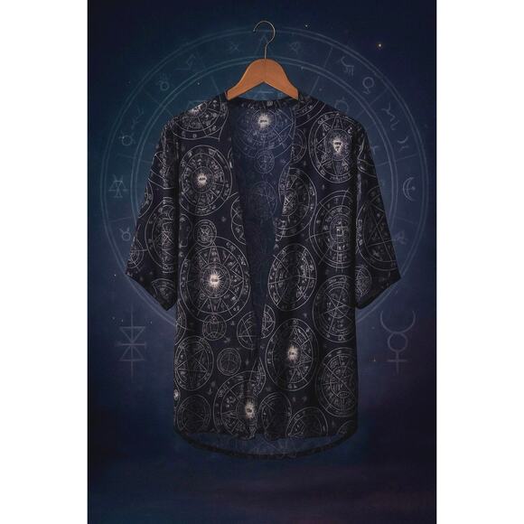 Blackheart spell circle sheer kimono cardigan gothic witchy small ( oversized ) - Picture 2 of 11